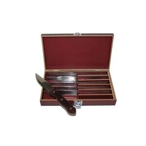 Cat Caterpillar 6 Chef Steak Knife Set Stainless Steel Wood Grain Storage Box